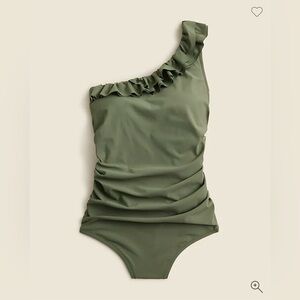 NWT J.Crew Swimsuit in Cypress Green, One-Shoulder Ruffle Style, size 18
